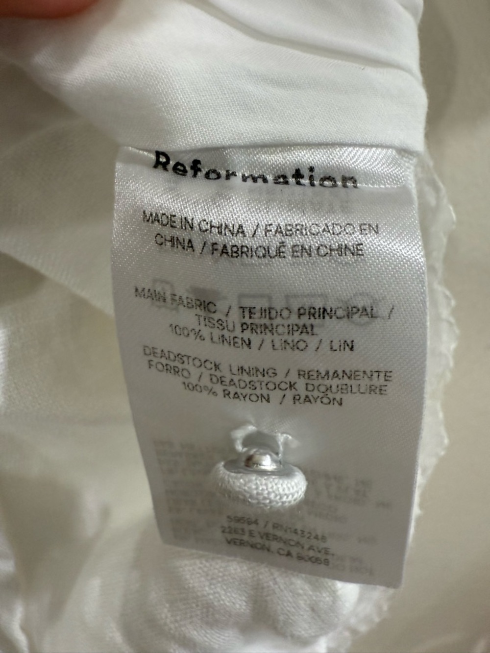 Reformation White Linen Scoop-Neck Button Blouse with Puff Sleeves - Picture 3 of 5